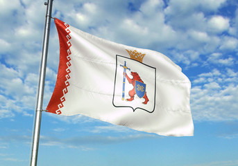 Mari El region of Russia flag waving sky background 3D illustration
