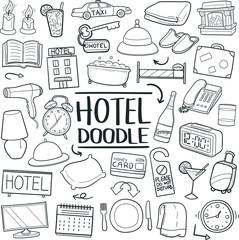 Hotel Motel Appartment Traditional Doodle Icons Sketch Hand Made Design Vector