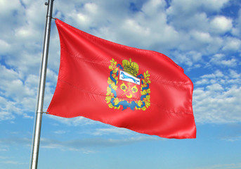 Naklejka na ściany i meble Orenburg Oblast region of Russia flag waving sky background 3D illustration