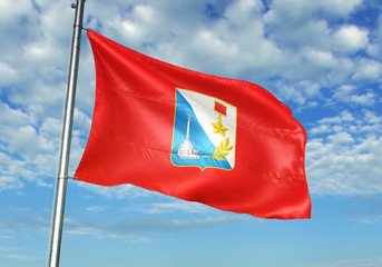 Naklejka na ściany i meble Sevastopol region of Russia flag waving sky background 3D illustration