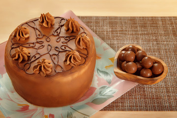 Chocolate sponge cake with banana filling. Banana Island.