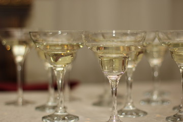 Empty wine glasses on a table