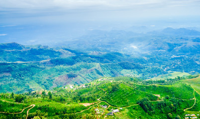 View on green mountain landscape next to Haputale, Sri Lanka