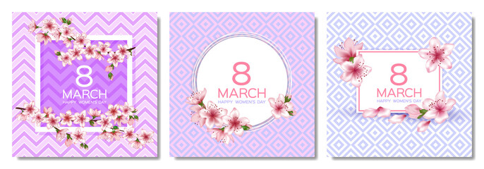 8 March Happy Women's Day vector cards set.