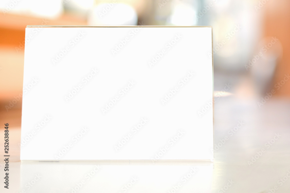 Aufkleber stand mock up menu frame card or noticeboard on blurred background interio reception hotel or modern