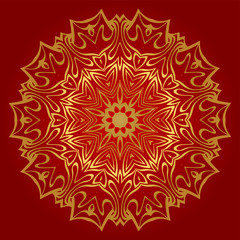 Modern Floral Vector Ornaments. Decorative Flower Mandala. Vector Illustration. Red, gold color