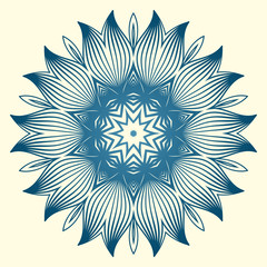 Design With Floral Mandala Ornament. Vector Illustration. For Coloring Book, Greeting Card, Invitation, Tattoo. Anti-Stress Therapy Pattern. Blue white colour.