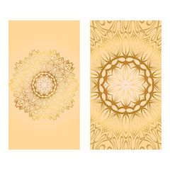 Cards Or Invitations Set With Mandala Ornament. Vector Illustration. For Wedding, Bridal, Valentine's Day, Greeting Card Invitation. Gold color