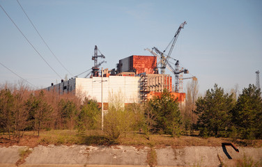 View of an unfinished building of a block of the Chernobyl Nuclear Power Plant 