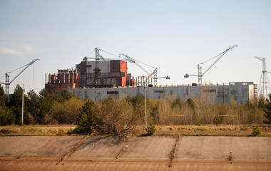 View of an unfinished building of a block of the Chernobyl Nuclear Power Plant 