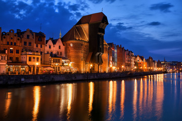 Obraz premium Gdansk City Skyline at Dusk in Poland