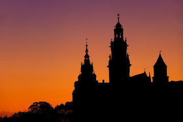 Wawel Cathedral And Castle Silhouette In Krakow