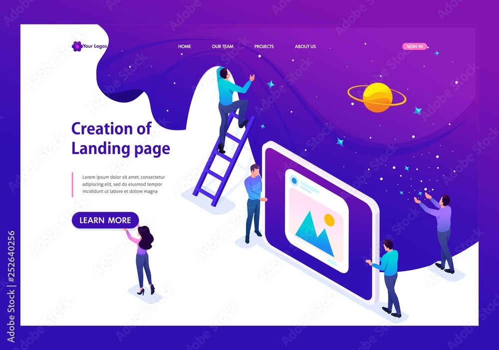 Aufkleber isometric development and creation of a website