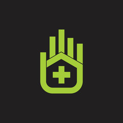 Obraz premium plus medical home hand palm care symbol logo vector
