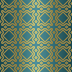 Geometric Seamless Pattern. Modern Ornament. Vector Illustration. For The Interior Design, Wallpaper, Decoration Print, Fill Pages, Invitation Card, Cover Book. blue gold color