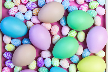 Fototapeta na wymiar Colorful Assorted sizes Pastel Easter Eggs