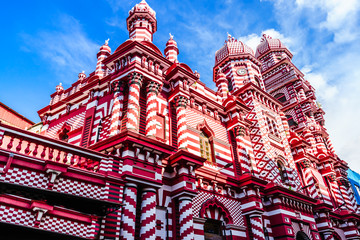 View on Jami-Ul-Alfar Mosque or Red Masjid Mosque is a historic mosque in Colombo, Sri Lanka