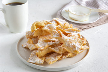 Faworki, Chrusty, Angel Wings - traditional Polish pastries served during Carnival Fat Thursday,...