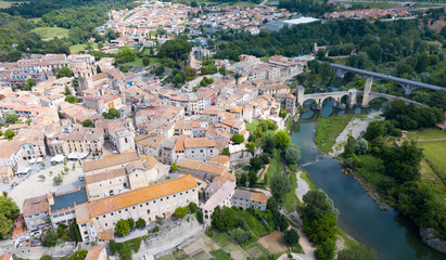 View from drone of Besalu, Spain