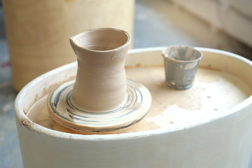 jug made of clay in a pottery workshop