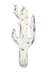 Blue watercolor cactus with black outline on white background