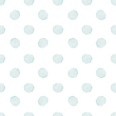 Watercolor pattern circles in pastel colors. Watercolor blue spots on white background.