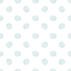 Watercolor pattern circles in pastel colors. Watercolor blue spots on white background.