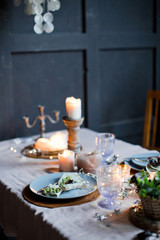 table setting with candles