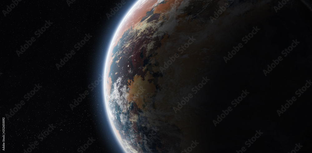 Poster Distant planet system in space with exoplanets 3D rendering elements of this image furnished by NASA
