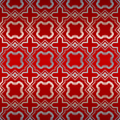 Vector Illustration. Pattern With Geometric Ornament, Decorative Border. Design For Print Fabric. Red silver color
