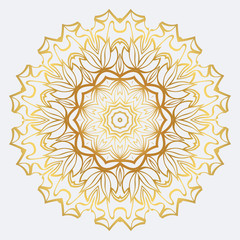 Vector Round Abstract Mandala Style Decorative Element. Hand-Drawn Vector Illustration. Can Be Used For Textile, Greeting Card, Coloring Book, Phone Case Print. Gold color