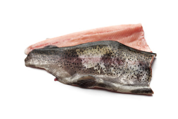 Pstrąg, mięso ryby na białym tle. © foodandcook