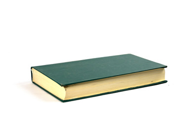 Single old hard cover green book isolated