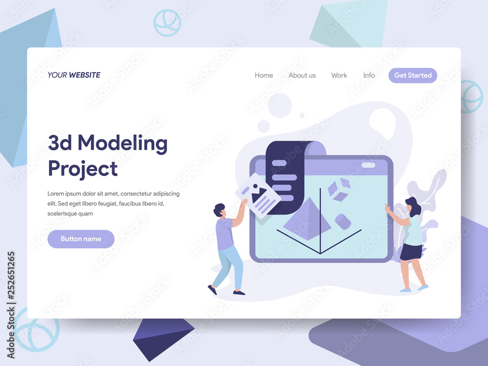 Poster landing page template of 3d printing modeling illustration concept. isometric flat design concept of