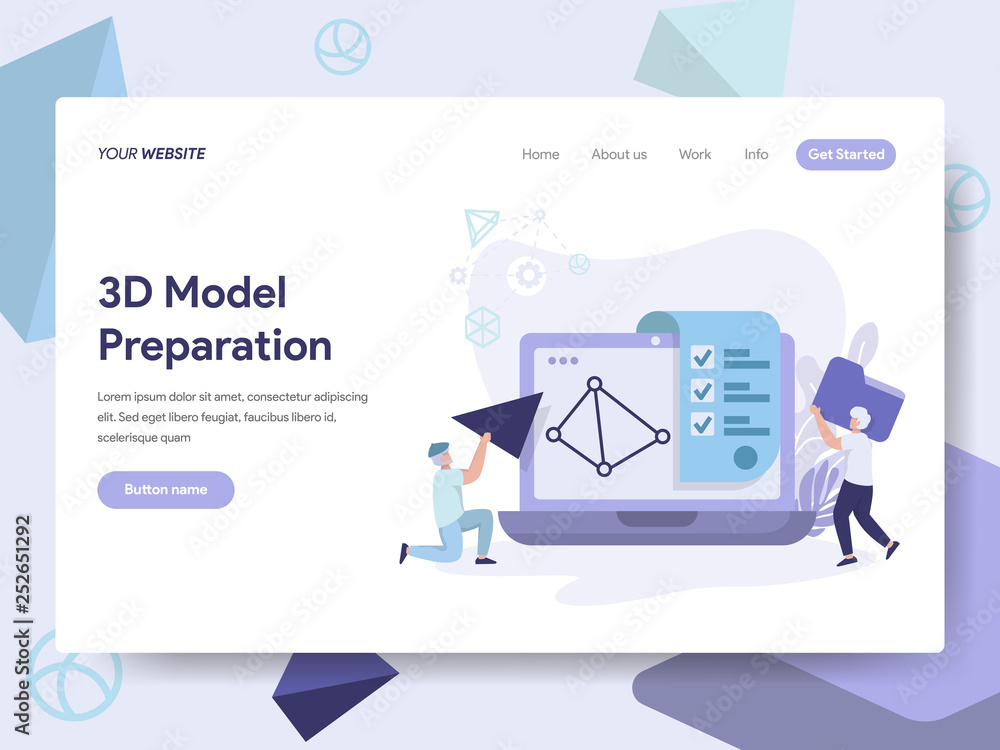 Poster landing page template of 3d printing model illustration concept. isometric flat design concept of we