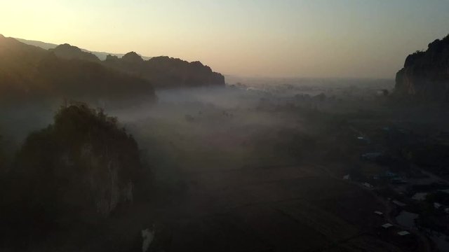 Aerial view limestone mountain range travel attraction in Noen Maprang district, Phitsanulok, Thailand