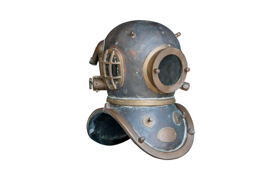 Retro diving helmet ,isolated on white background with clipping path.