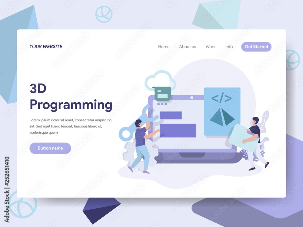 Poster landing page template of 3d programming illustration concept. isometric flat design concept of web p