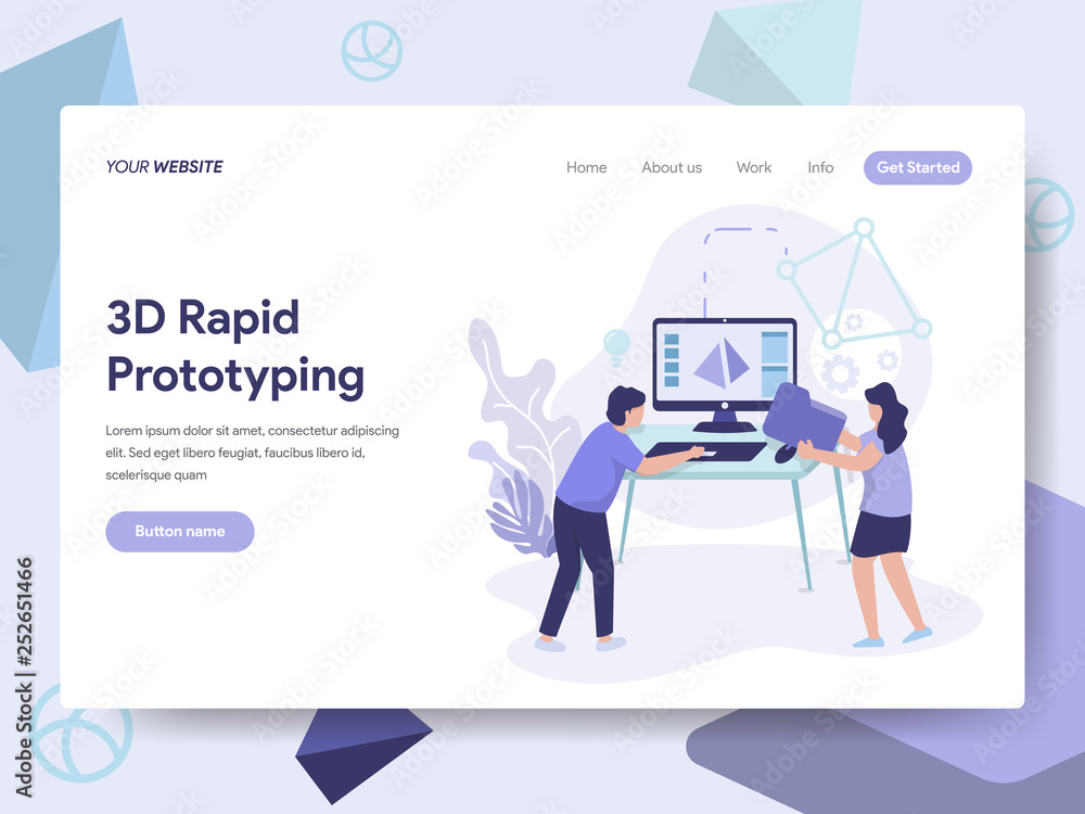 Poster landing page template of 3d rapid prototyping illustration concept. isometric flat design concept of