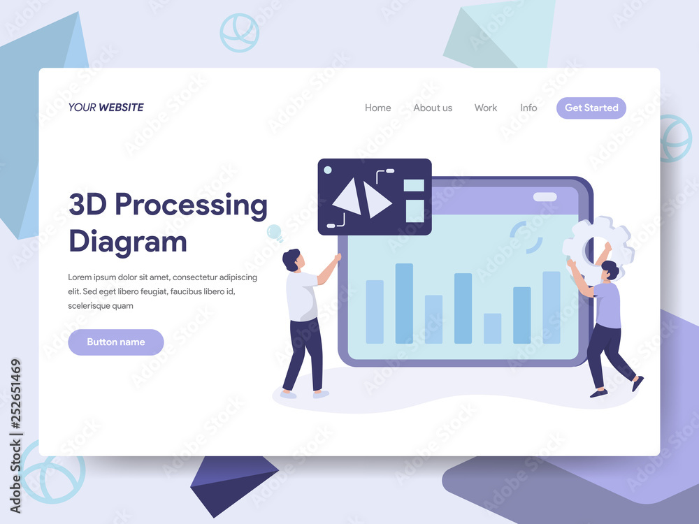 Poster landing page template of 3d processing diagram illustration concept. isometric flat design concept o