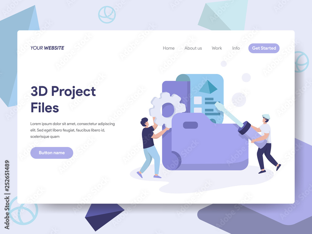Aufkleber landing page template of 3d project files illustration concept. isometric flat design concept of web