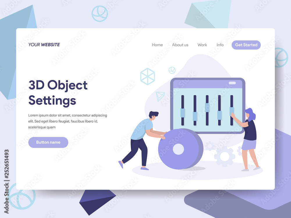 Poster landing page template of 3d object settings illustration concept. isometric flat design concept of w