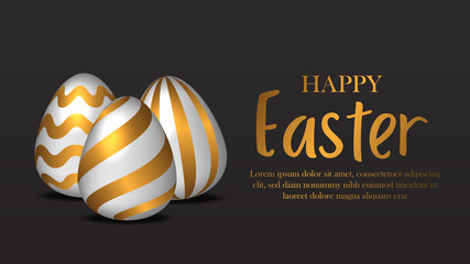 Luxury easter with realistic 3D egg with golden decoration for banner poster background