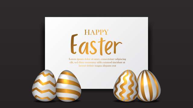 Luxury easter with realistic 3D egg with golden decoration for banner poster background