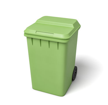 3d rendering of a light-green trash can isolated on white background.