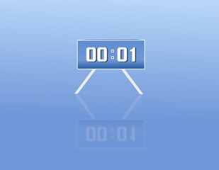 Digital alarm clock design New day with white gray numbers isolated on blue background and reflect shadow. Vector illustration