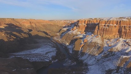 Aerial view drone flying above Charyn Canyon National Reserve of Kazakhstan