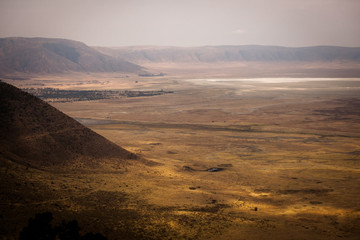 Picturesque view to Ngorongoro National Park, located at the bottom of ancient volcano crater