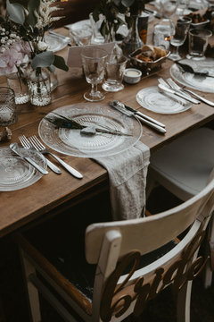 Tischdeko auf Boho Vintage Hochzeit