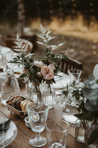 Table with flowers on a wedding